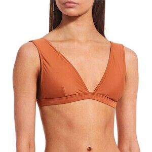 Gianni Bini Bikini Swim Top Solid Brown Wide Strap Bikini Top, Brown Cinnamon, L